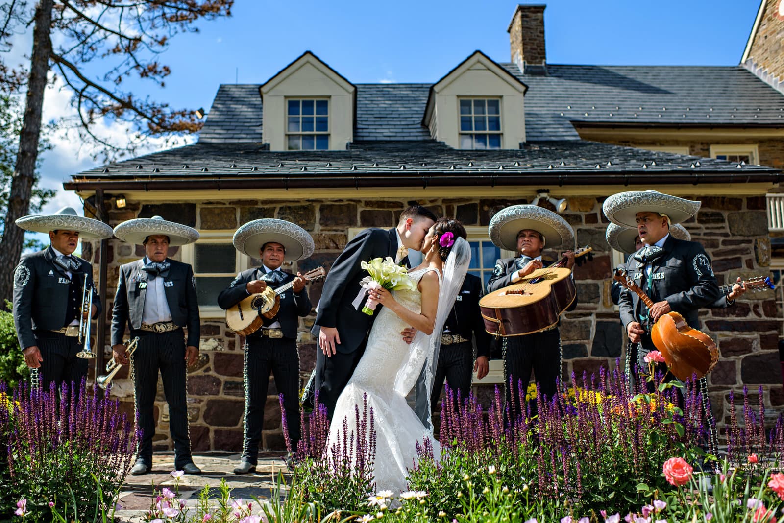 A couple at a Bucks County estate wedding